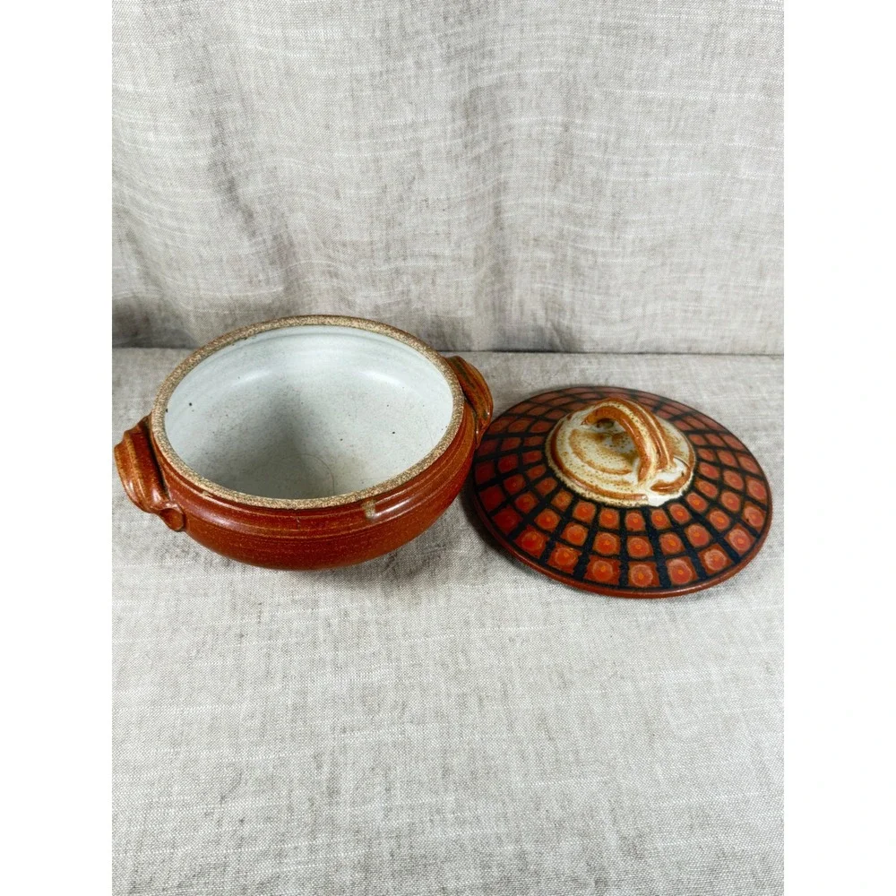 Vintage Studio Pottery Covered Casserole Dish Hand Thrown Stoneware MCM